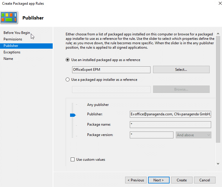 Set Publisher rule.